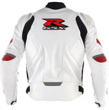 SUZUKI GSXR MOTORCYCLE WHITE LEATHER RACING JACKET