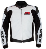 SUZUKI GSXR WHITE MOTORCYCLE LEATHER RACING JACKET