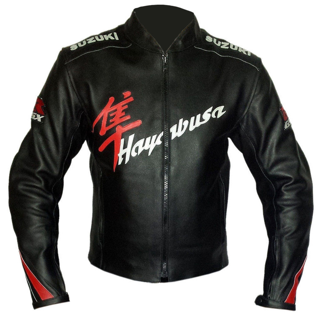 Suzuki HAYABUSA GSXR Motorcycle Leather Racing Black Jacket