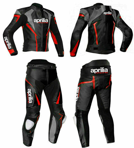 APRILIA BLACK AND RED MEN MOTORCYCLE LEATHER RACING SUIT