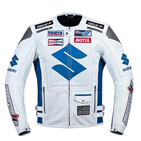 White Suzuki Motul Motorcycle Leather racing Jacket | SPEEDYSTAR