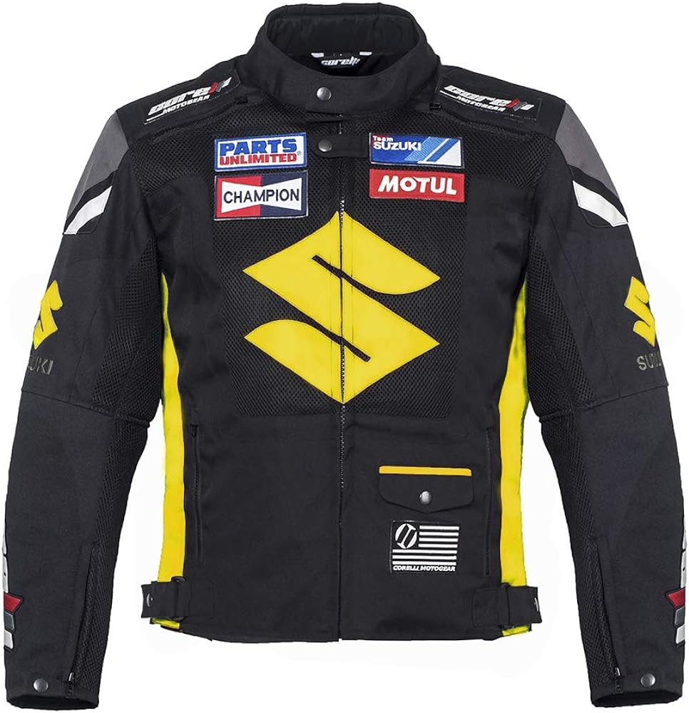 SUZUKI YELLOW AND BLACK MOTORCYCLE LEATHER RACING JACKET