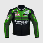 GREEN AND BLACK MOTORCYCLE LEATHER RACING JACKET