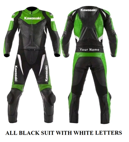 KAWASAKI NEW LEATHER RACING ALL BLACK SUIT CE APPROVED PROTECTION