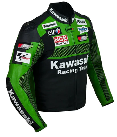 GREEN AND BLACK MOTORCYCLE LEATHER RACING JACKET