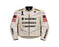 SUZUKI YOSHIMURA WHITE MOTORCYCLE LEATHER RACING JACKET SIZE SM/MED