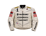 SUZUKI YOSHIMURA WHITE MOTORCYCLE LEATHER RACING JACKET