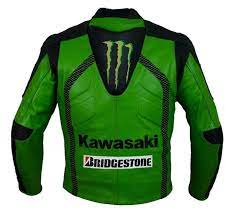 GREEN AND BLACK MOTORCYCLE LEATHER RACING JACKET