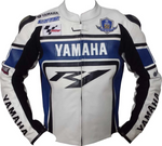 R1 WHITE/BLUE MOTORCYCLE LEATHER RACING JACKET