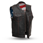 Motorcycle Leather New Club Vest US Flag Liner(Red Stitch)