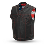 Motorcycle Leather New Club Vest US Flag Liner(Red Stitch)