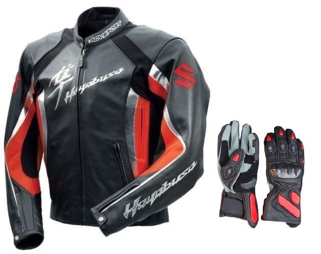 SUZUKI HAYABUSA MOTORCYCLE LEATHER RED RACING JACKET