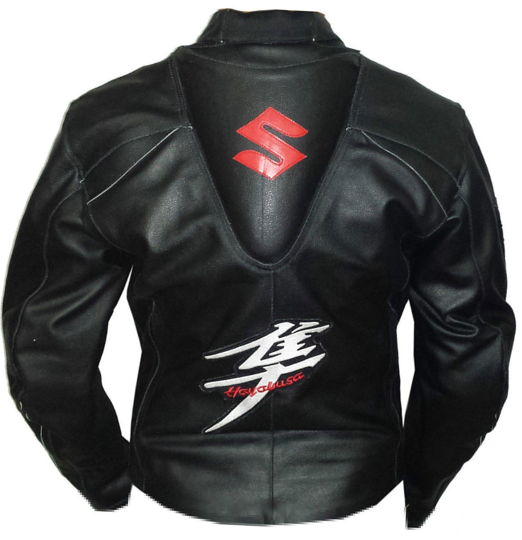 SUZUKI HAYABUSA MOTORCYCLE LEATHER RACING BLACK JACKET