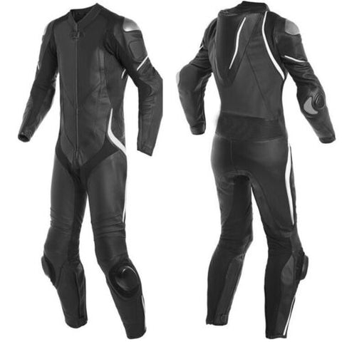 BLACK PRO LEATHER RACING SUIT CE APPROVED PROTECTION