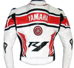 R1 RED AND WHITE MOTORCYCLE LEATHER RACING JACKET