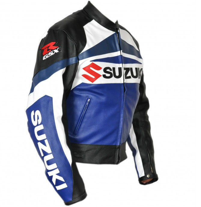 SUZUKI GSXR MOTORCYCLE BLUE LEATHER RACING JACKET