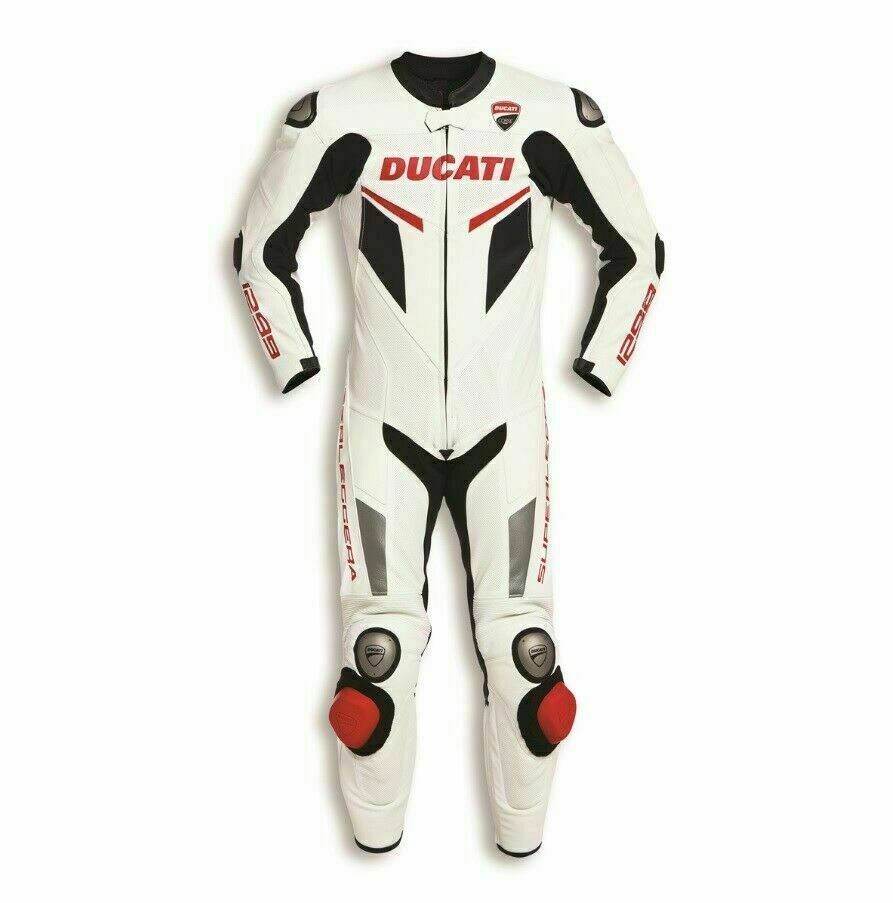 WHITE DUCATI CORSE MOTORCYCLE LEATHER RACING SUIT
