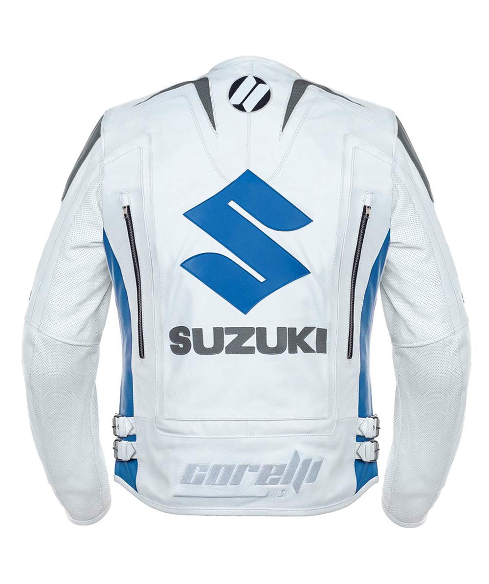 WHITE SUZUKI MOTUL MOTORCYCLE LEATHER RACING JACKET