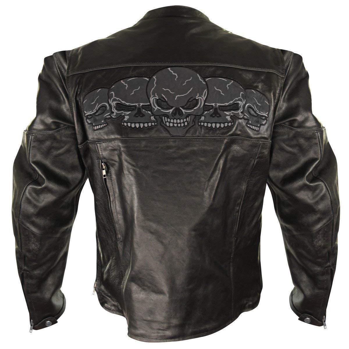 MENS DARK BLACK CRUISING MOTORCYCLE LEATHER SKULL RACING JACKET