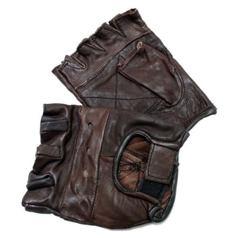 Fingerless Brown Leather Motorcycle Multi Purpose Gloves