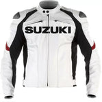 SUZUKI GSXR MOTORCYCLE WHITE LEATHER RACING JACKET