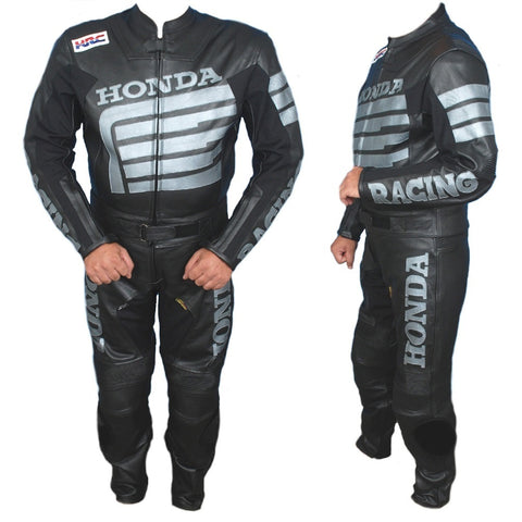 HONDA MEN MOTORCYCLE BLACK 2 PC LEATHER RACING  SUIT SIZE SMALL