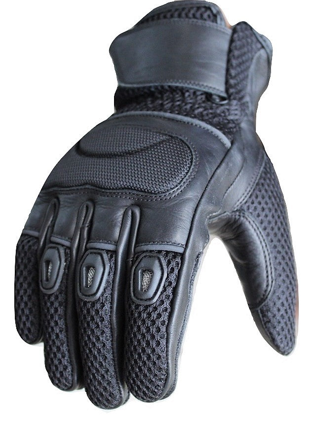 Motorcycle New Black Cruiser Mesh and Leather Bikers Gloves