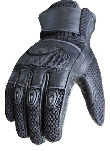 Motorcycle New Black Cruiser Mesh and Leather Bikers Gloves