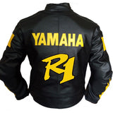 YAMAHA R1 YELLOW AND BLACK MOTORCYCLE LEATHER RACING JACKET
