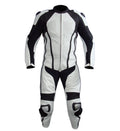 MEN MOTORCYCLE RIBS LEATHER RACING BLACK/WHITE SUIT