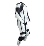 MEN MOTORCYCLE RIBS LEATHER RACING BLACK/WHITE SUIT