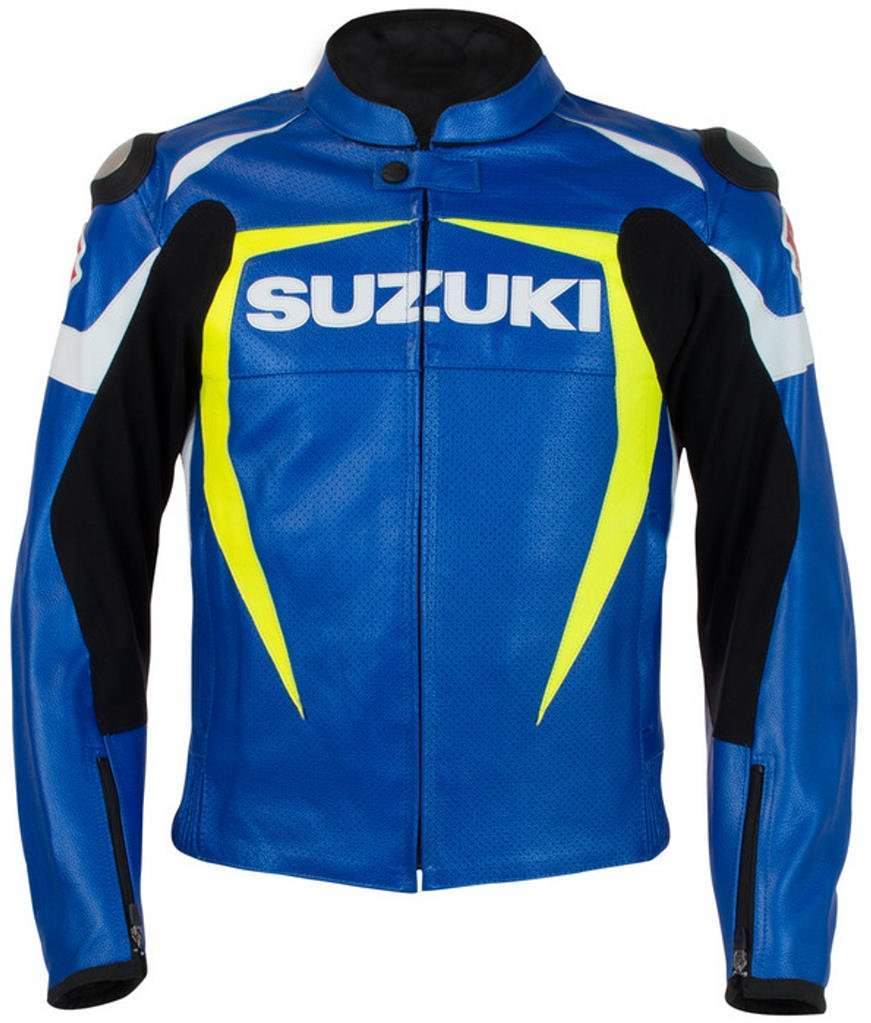 SUZUKI BLUE MOTORCYCLE LEATHER RACE JACKET