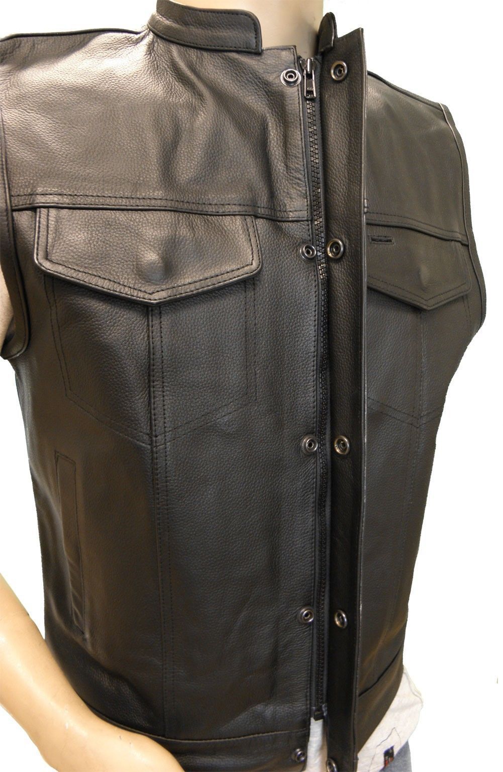Motorcycle New Black Leather Sons of Anarchy Vest S-6XL