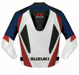 SUZUKI GSXR WHITE MOTORCYCLE LEATHER RACING JACKET