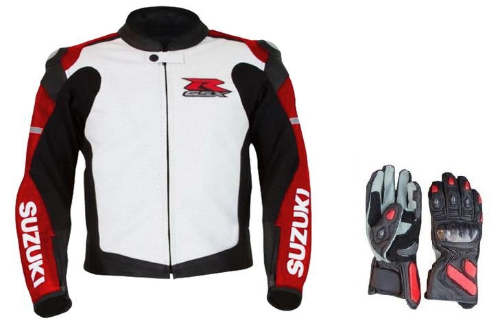 SUZUKI GSXR MOTORCYCLE LEATHER RACING RED JACKET