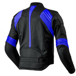 MEN MOTORCYCLE BLUE AND BLACK LEATHER RACING JACKET