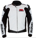 SUZUKI GSXR WHITE MOTORCYCLE LEATHER RACING JACKET