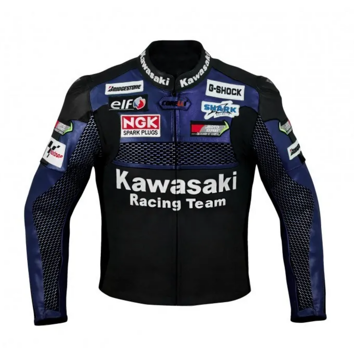 BLUE AND BLACK MOTORCYCLE LEATHER RACING JACKET