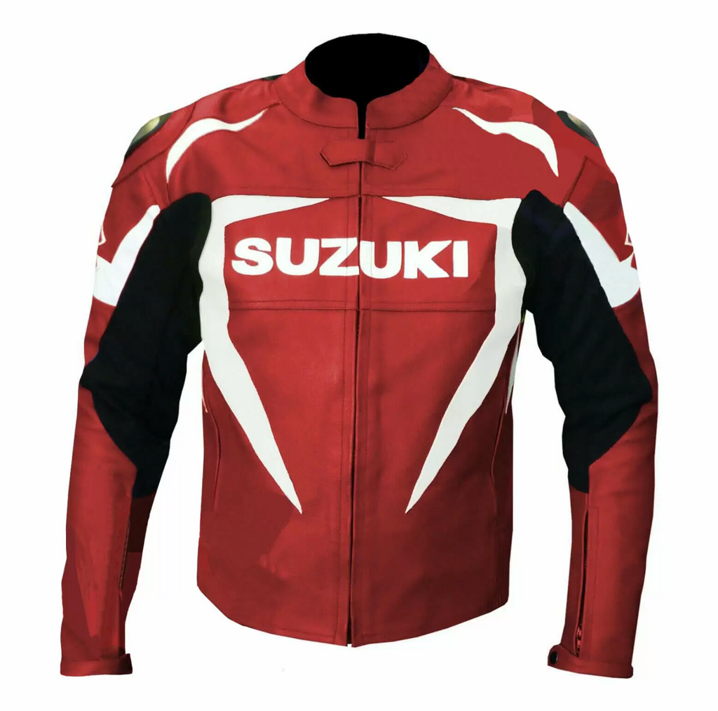 SUZUKI GSXR RED MOTORCYCLE LEATHER RACING JACKET