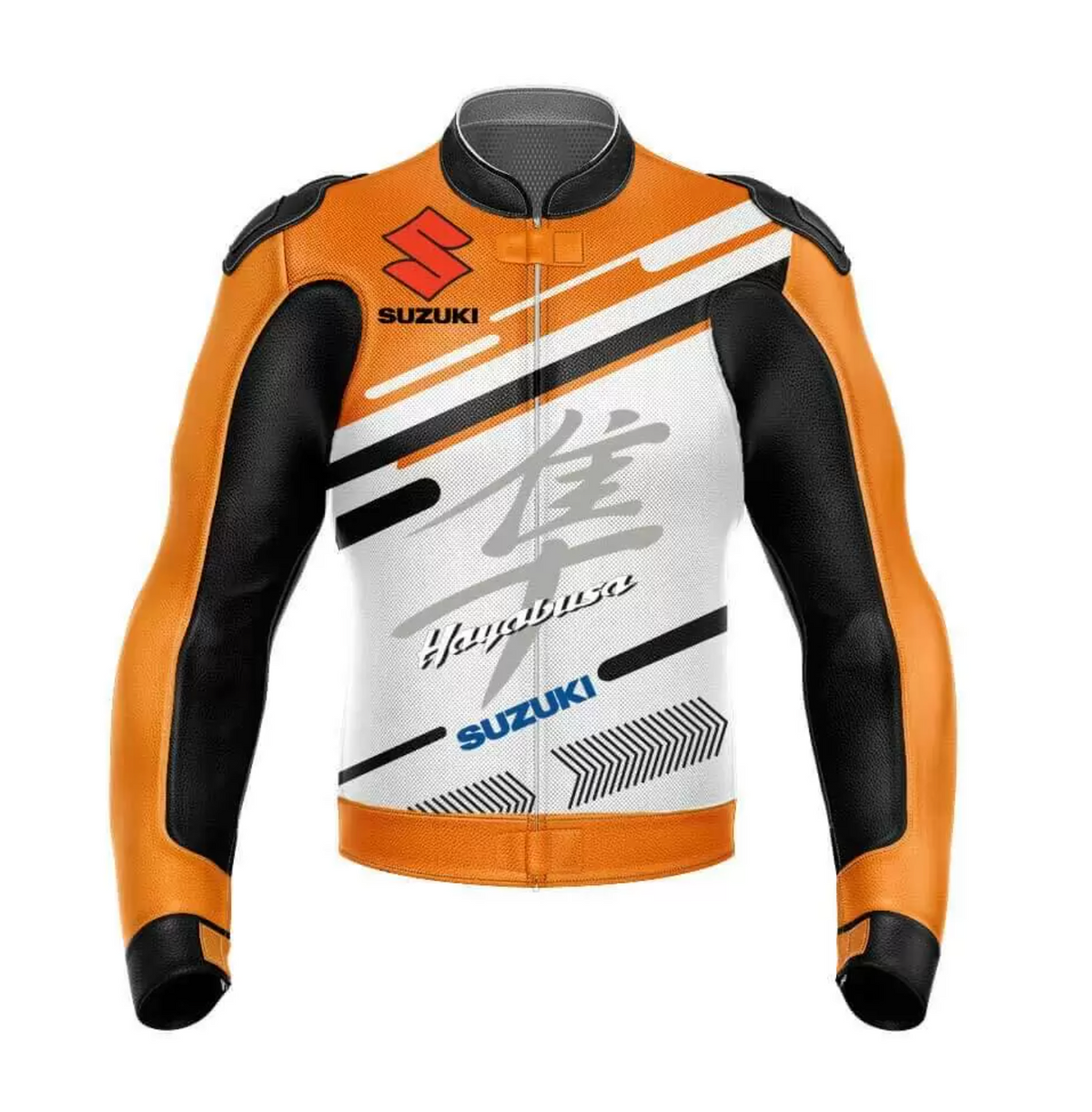 SUZUKI HAYABUSA ORANGE MOTORCYCLE LEATHER RACING JACKET