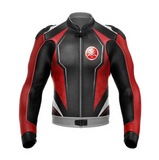 MEN MOTORCYCLE RED AND GRAY LEATHER RACING JACKET
