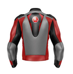 MEN MOTORCYCLE RED AND GRAY LEATHER RACING JACKET