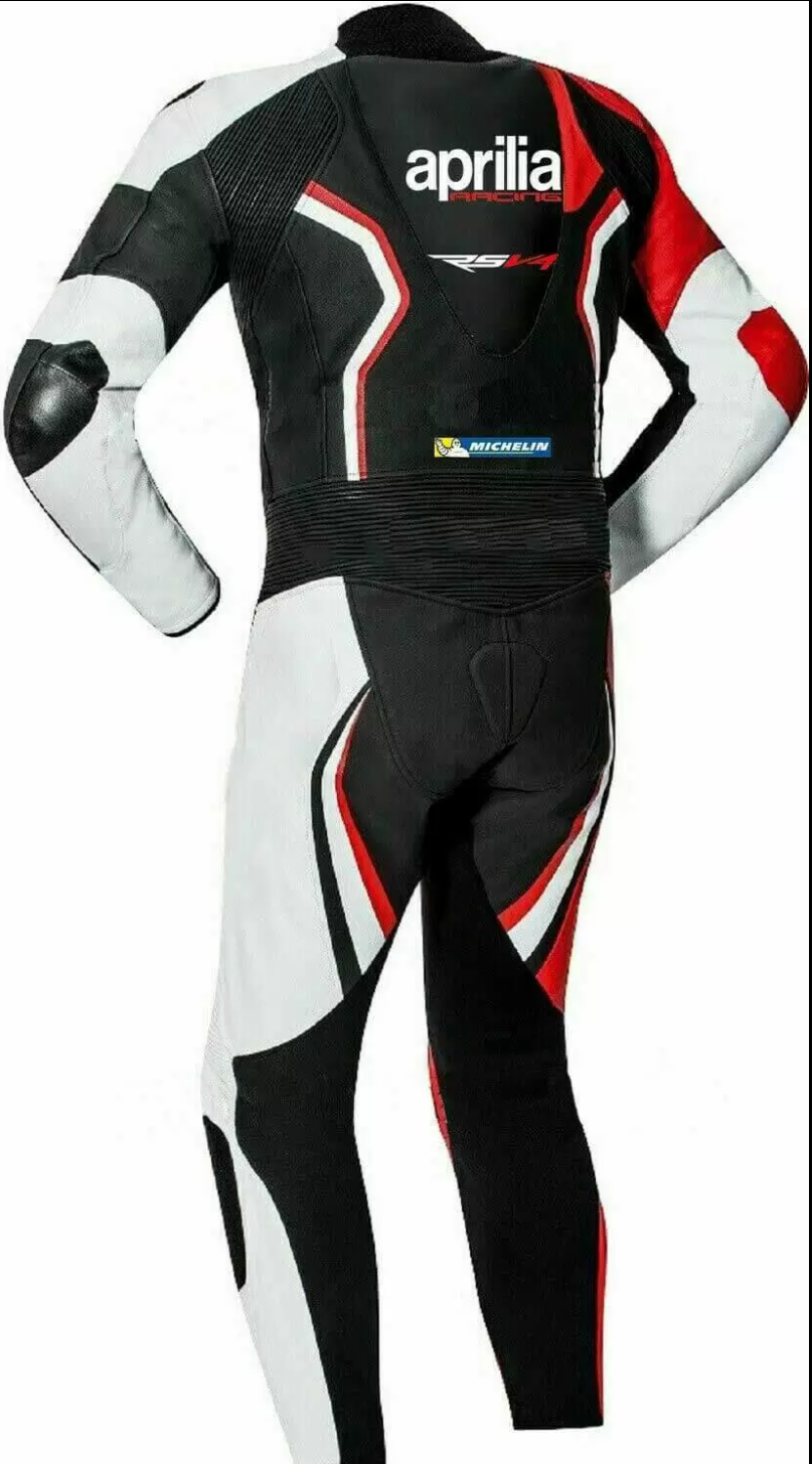 APRILIA RSV4 MEN BLACK MOTORCYCLE LEATHER RACING SUIT