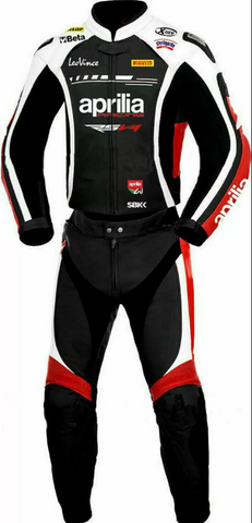 APRILIA MEN MOTORCYCLE RED AND BLACK LEATHER RACING SUIT