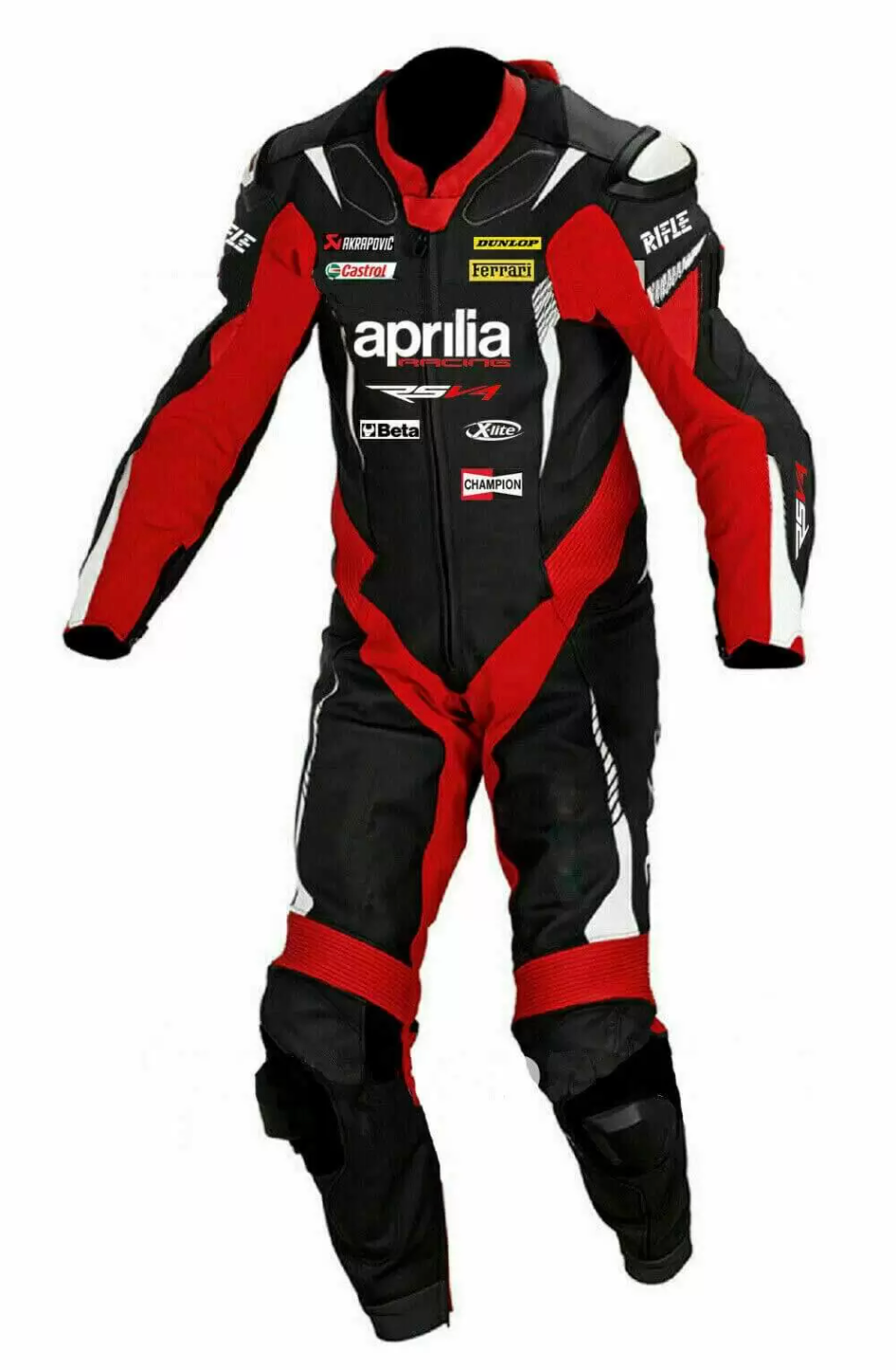 APRILIA MEN MOTORCYCLE BLACK AND RED LEATHER RACING SUIT