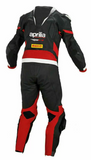 APRILIA MEN MOTORCYCLE BLACK AND RED LEATHER RACING SUIT