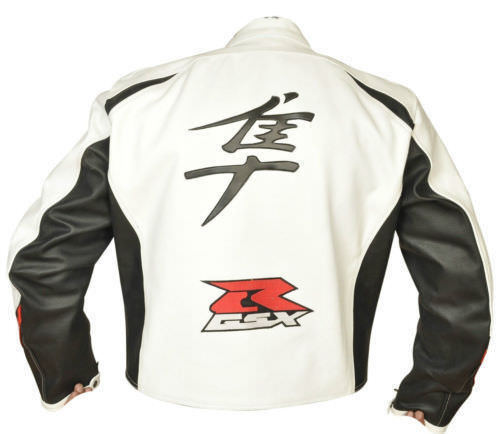 SUZUKI HAYABUSA MOTORCYCLE LEATHER RACING WHITE JACKET