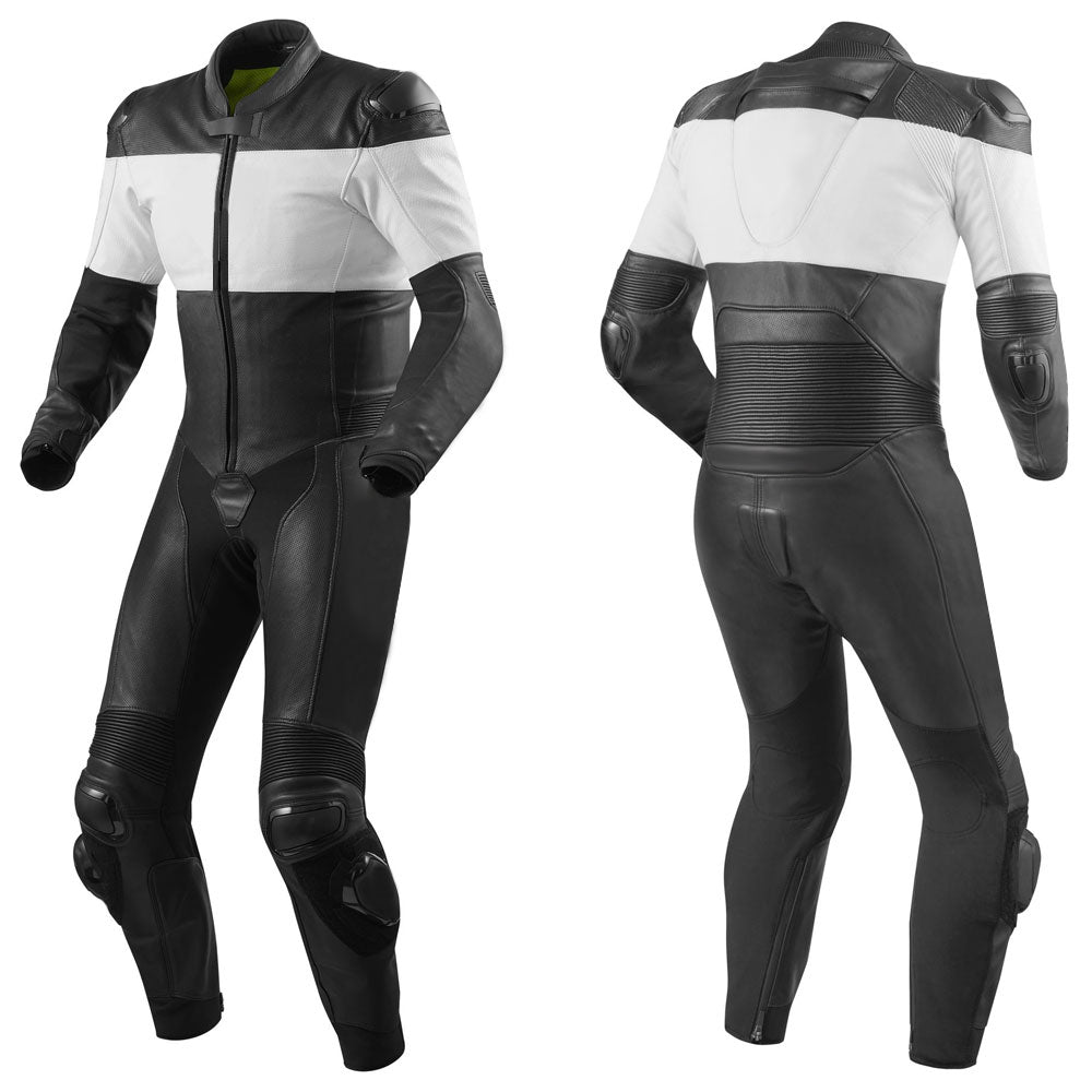 MEN WHITE AND BLACK MOTORCYCLE LEATHER RACING SUIT