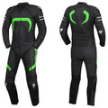 2 PC MEN GREEN AND BLACK MOTORCYCLE LEATHER RACING SUIT