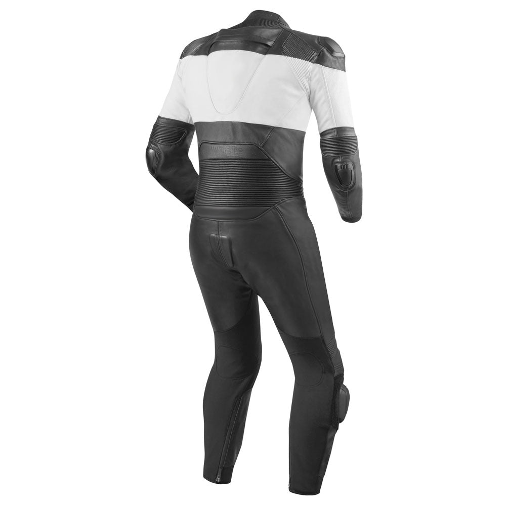 MEN WHITE AND BLACK MOTORCYCLE LEATHER RACING SUIT
